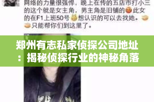郑州有志私家侦探公司地址：揭秘侦探行业的神秘角落