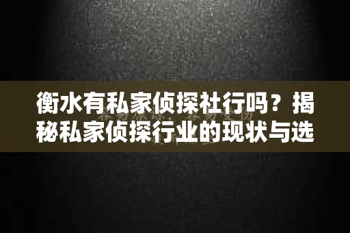 衡水有私家侦探社行吗？揭秘私家侦探行业的现状与选择