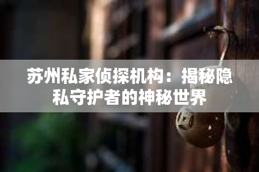 苏州私家侦探机构：揭秘隐私守护者的神秘世界